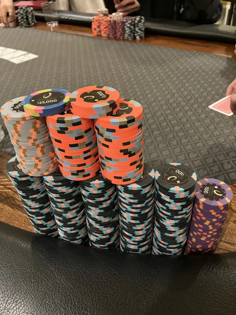A rack of casino-grade poker chips